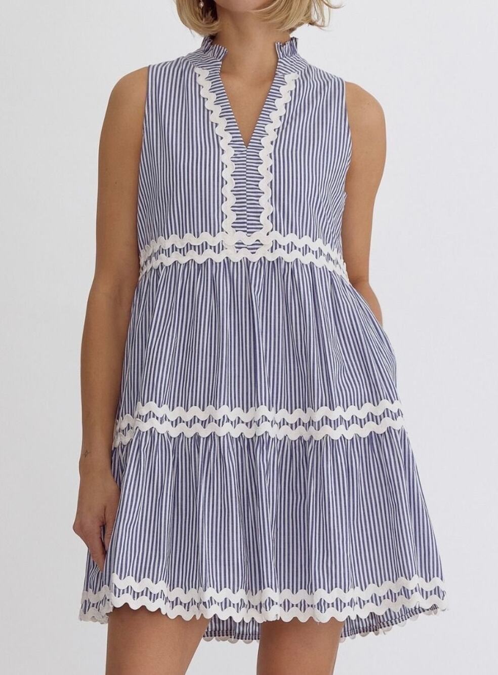 Entro Striped Ric Rac Dress Size Small